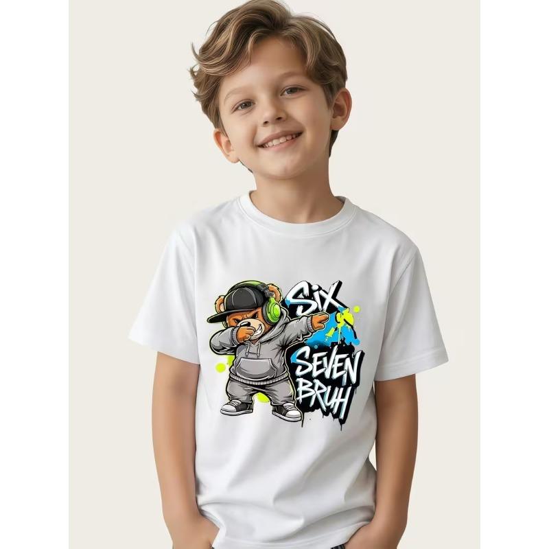 Trendy Brand Letter Personalized Printed Children's T-shirt 100% Pure Cotton New Parent-child Casual Round Neck T-shirt
