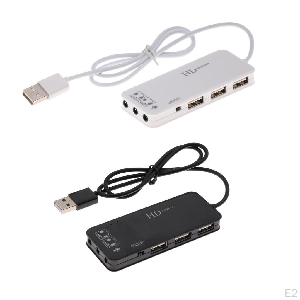 3 Port USB2.0 Hub External USB 7.1CH Sound Card Stereo Headset Adapter