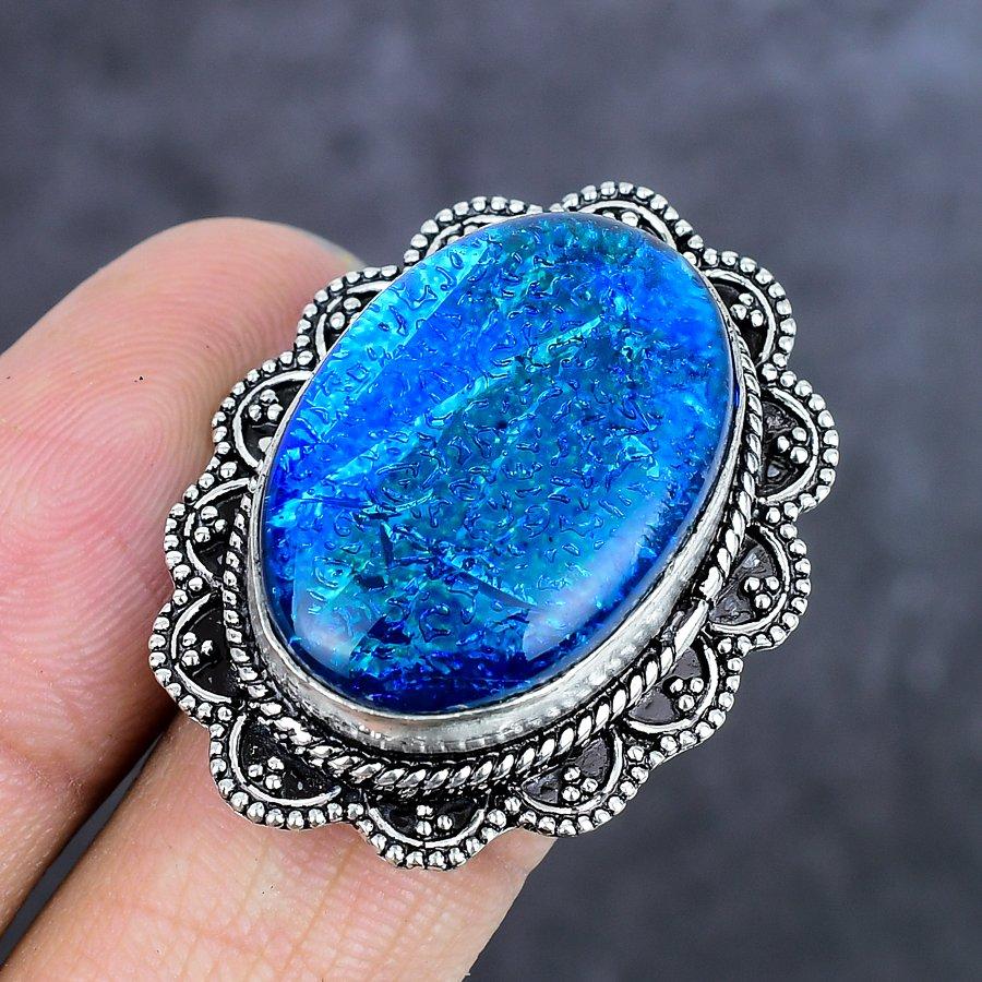 Natural Blue Triplet Opal Gemstone 925 Sterling Silver Jewelry Ring Size 8 ETC-13973