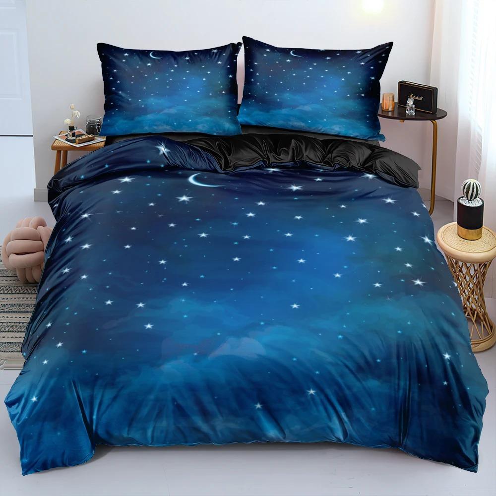 Luxo galáxia azul escuro conjunto de cama gêmeo completa rainha rei tamanho edredão/colcha conjunto estrelas brilhantes céu estrelado consolador capa
