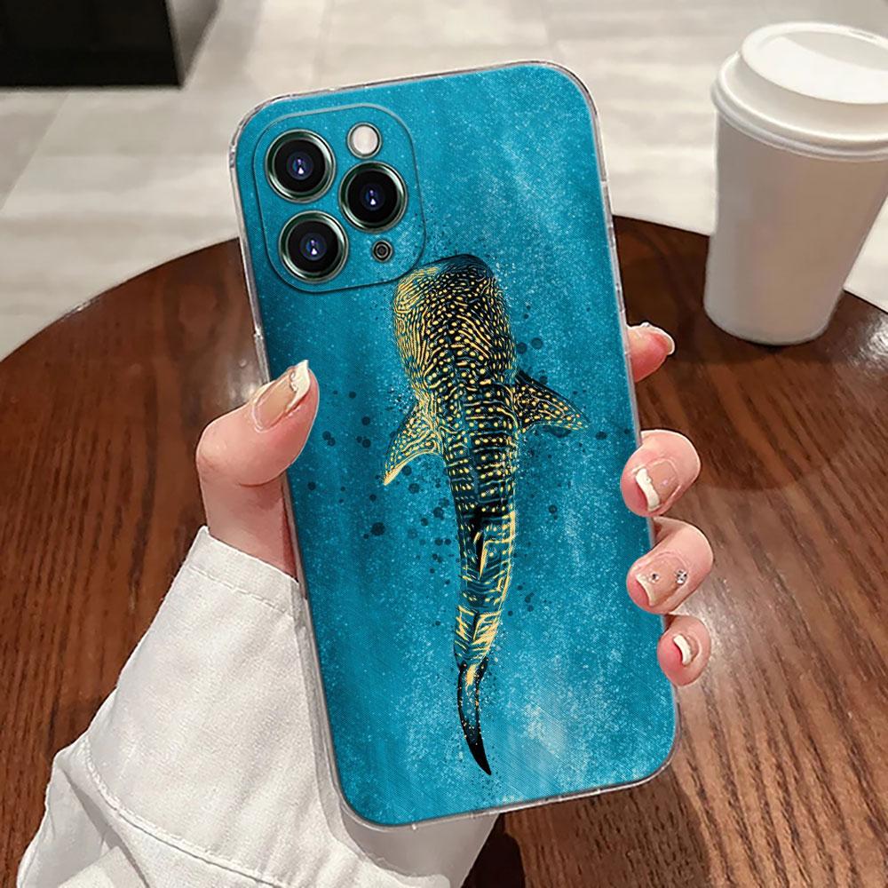 Ocean Whale Shark Swimming Case For Apple iPhone 17 16 15 14 13 12 11 Pro Max 16 Plus 16E 17Air 17Pro Phone Cover Silicone Funda