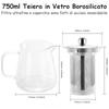Borosilicate Glass Teapot 750 Ml with Filter, Safe Kitchen Kettle for Hob, with 304 Stainless Steel Strainer, Herbal Tea Infuser for Loose Tea Leaves,