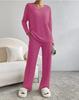 Women's Autumn 2025 Fashion: Rib-Knit V-Neck Set with Casual Straight-Leg Pants