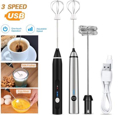 2 In 1 Portable Electric Whisk Stainless Milk Fronther Electric Mixer 3 Speed USB Rechargeable