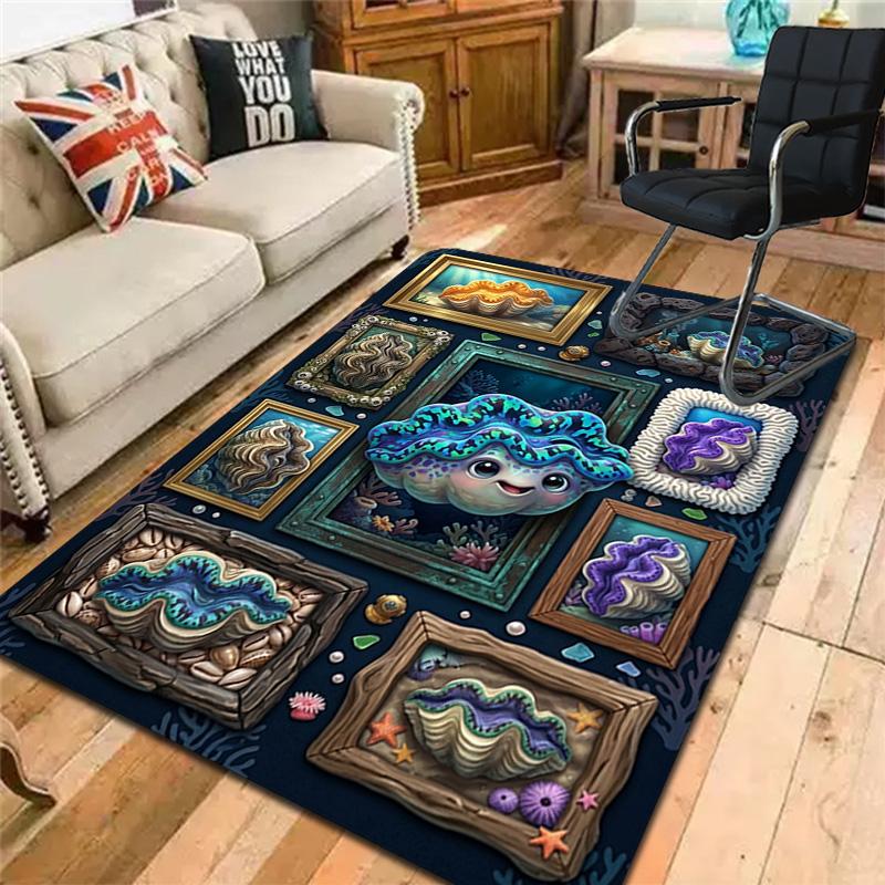 Ocean Shell Gallery Pattern Rug Floor Mat for Living Room or Bedroom Soft and Comfortable Carpet a Gift for Birthday and Holiday.