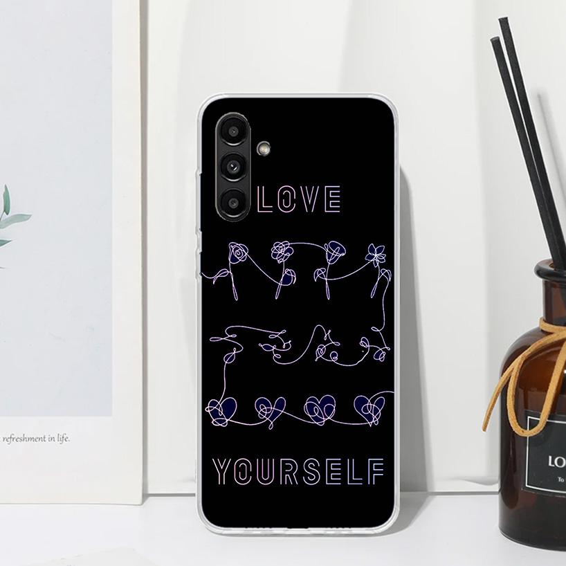 Love Yourself Flower Heart Line Kpop Phone Case For Samsung Galaxy A15 A25 A35 A55 A14 A24 A34 A54 A13 A23 A33 A53 A12 A22 A32 A