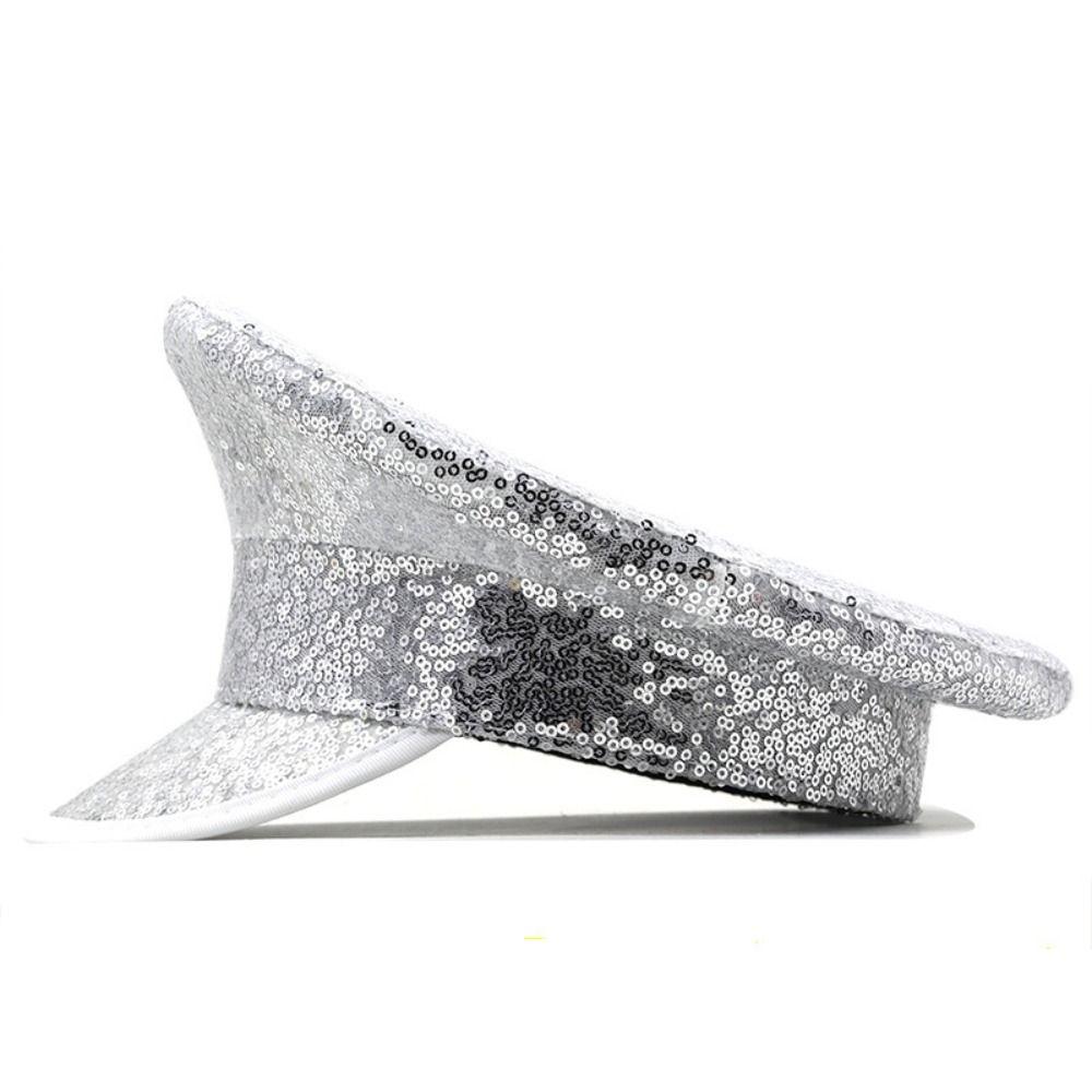 Shiny Embellished Hat Y2k Captain Cap Unisex Design Sequin Flat Top Hat Carnival Festival