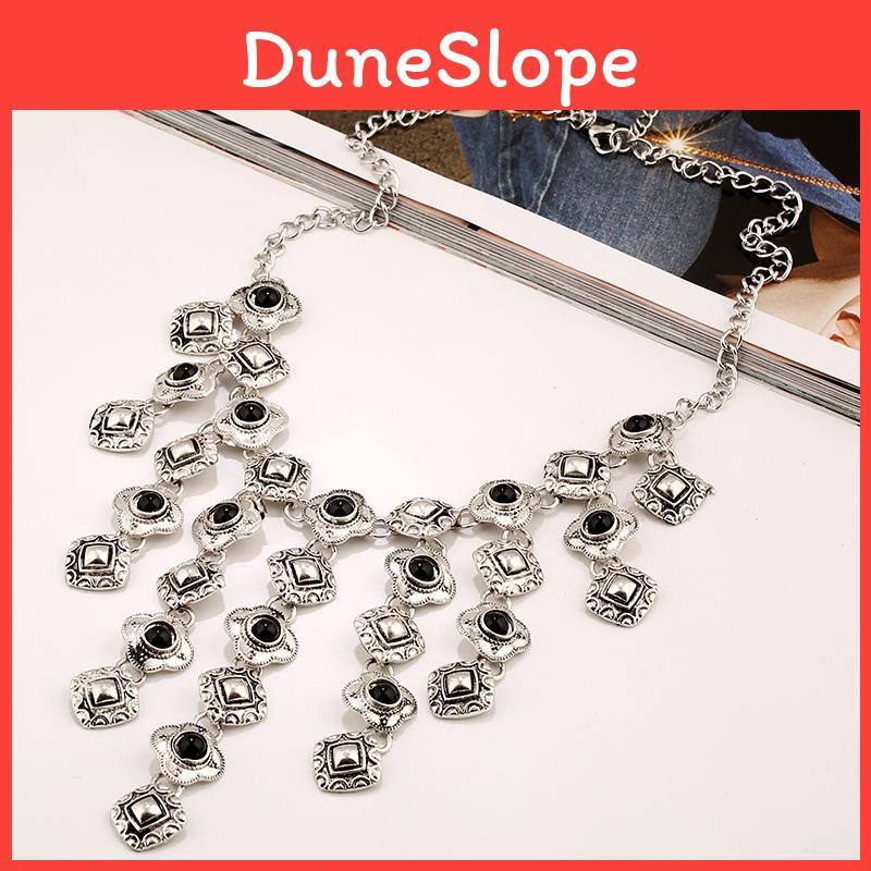 Ethnic Style Simulation Gemstone Decoration Tassel Design Women Necklace For Boho Jewelry Enthusiasts