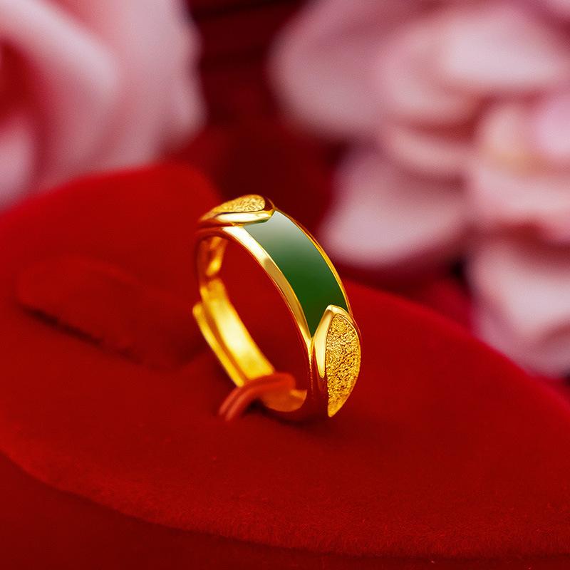 

Универсальные кольца для пар с золотистым и медным покрытием, с элегантным открытым дизайном и модным выбором камней черного и зеленого цветов Female Green Ring