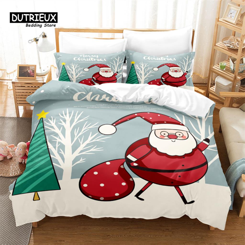 Świąteczny Zestaw Pościeli, Zestaw Poszwy na Kołdrę ze Świętym Mikołajem, Miękka Wygodna Oddychająca Poszwa na Kołdrę, Do Dekoracji Sypialni Pokoju Gościnnego