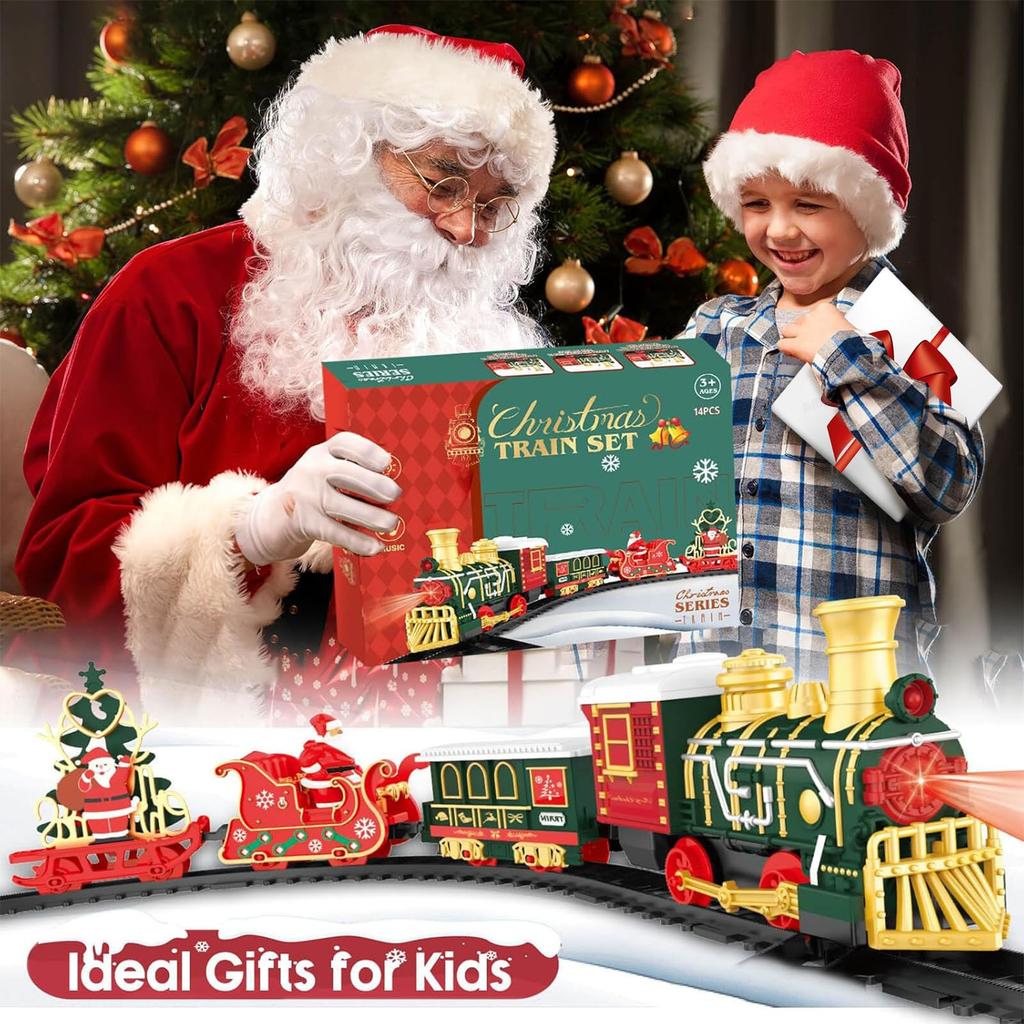 Lighted Electric Train Set, Christmas Train Around The Christmas Tree, With Adjustable Sounds And Music, Great Christmas Birthday Gift For Children