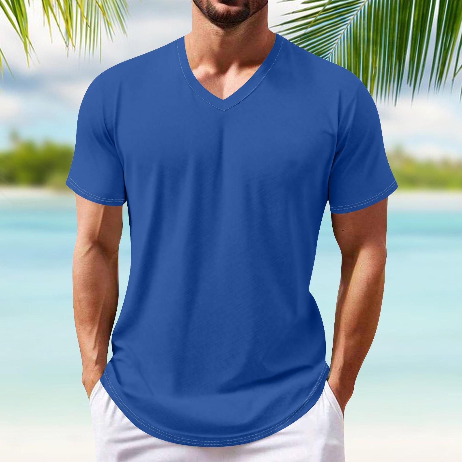 

Летняя новая мужская популярная футболка с v-образным вырезом и короткими рукавами с принтом M синий