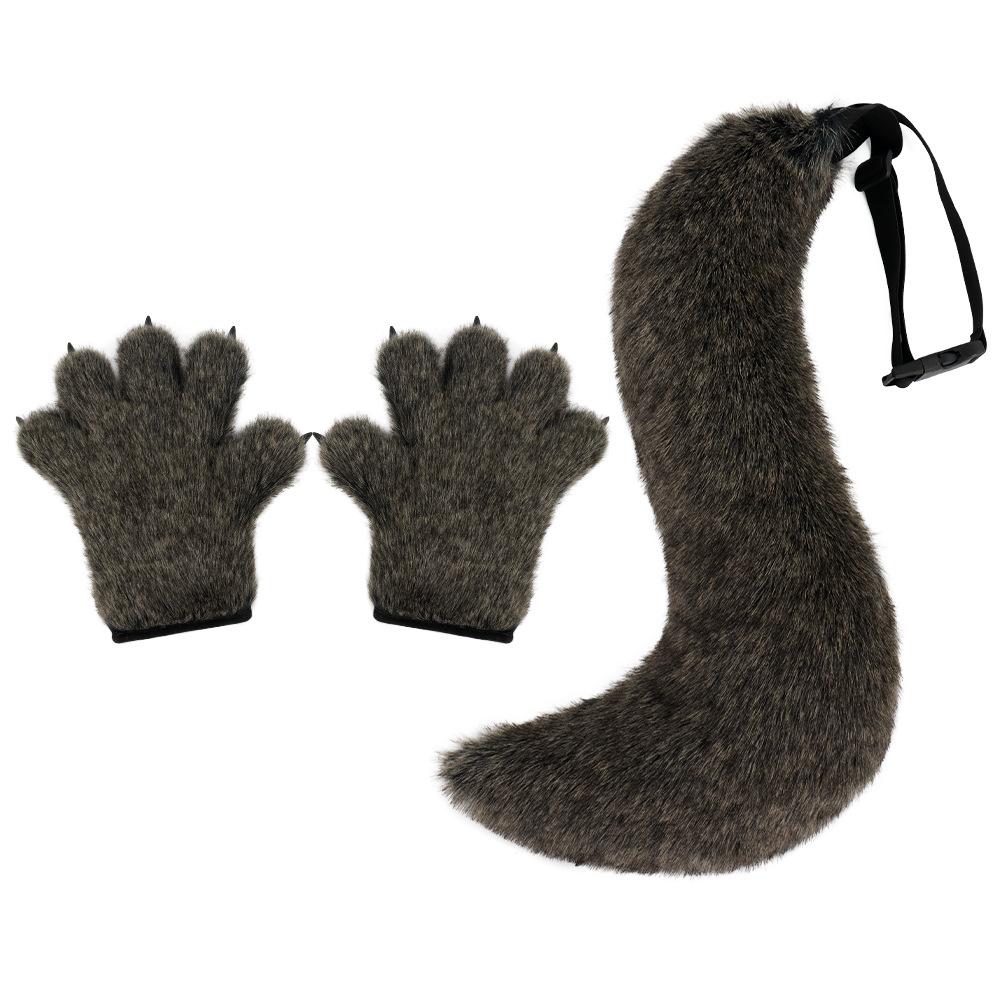 New Halloween gloves: wolf claw plush, realistic tail, warm gloves, animal tail cosplay Accessories and props