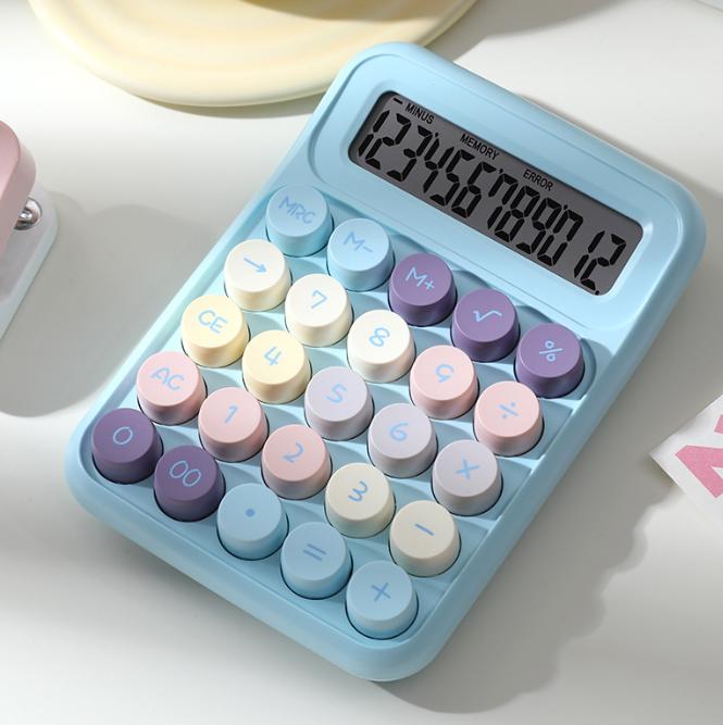 

Fashion desk calculator, with 12-digit display and rainbow buttons, feels comfortable. Size fits all&Plastic небесно-голубой