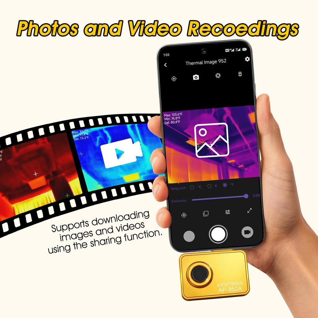 HP-952A Thermal Imaging Camera 256x192 IR 25Hz <50mK, -4~1022°F Photo Video Recording, Ultra-Light Handheld For HVAC Electrical