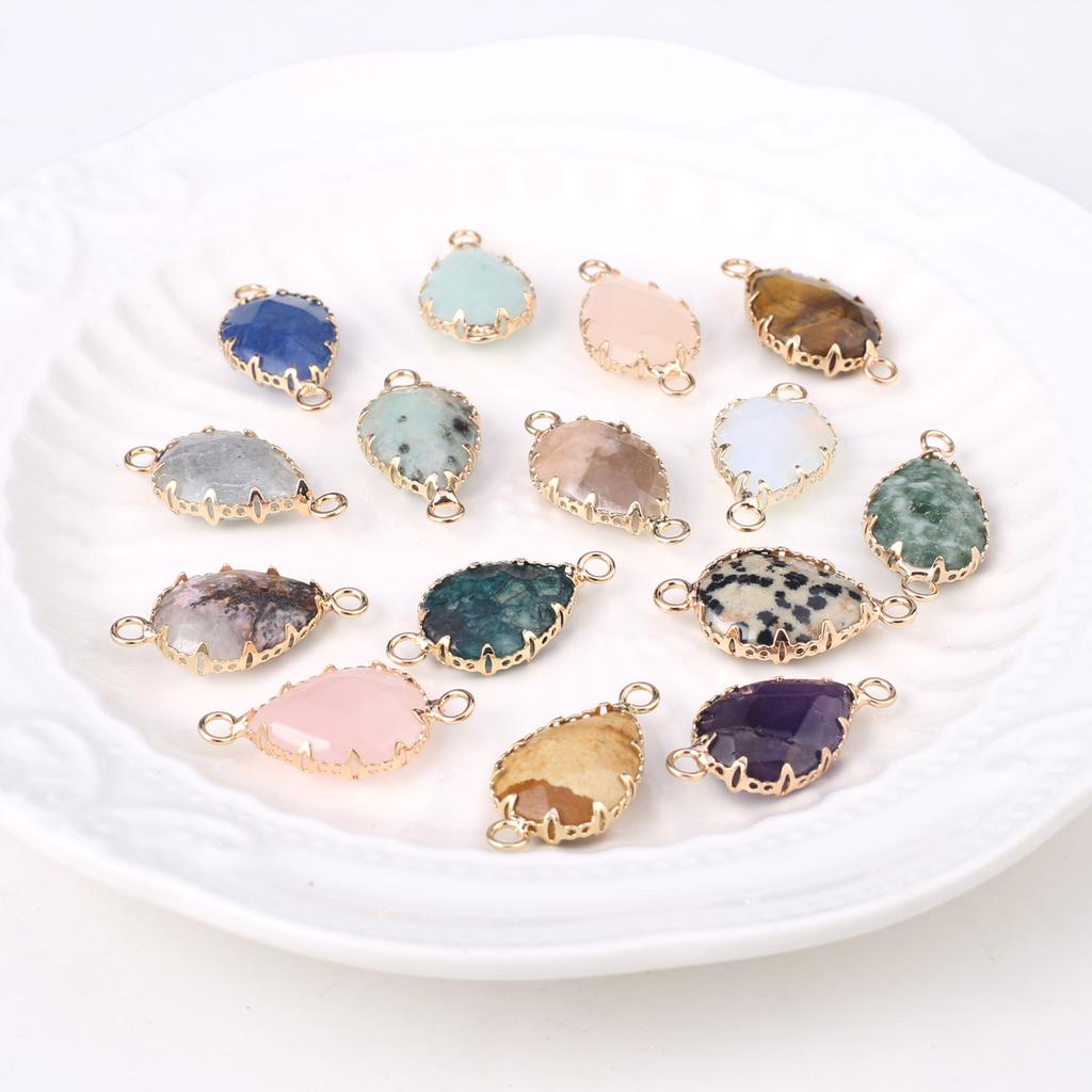2Pcs Natural Stone Connector Drop-Shaped Faceted Connector Charms For Jewelry Making DIY Necklace Bracelet Accessory