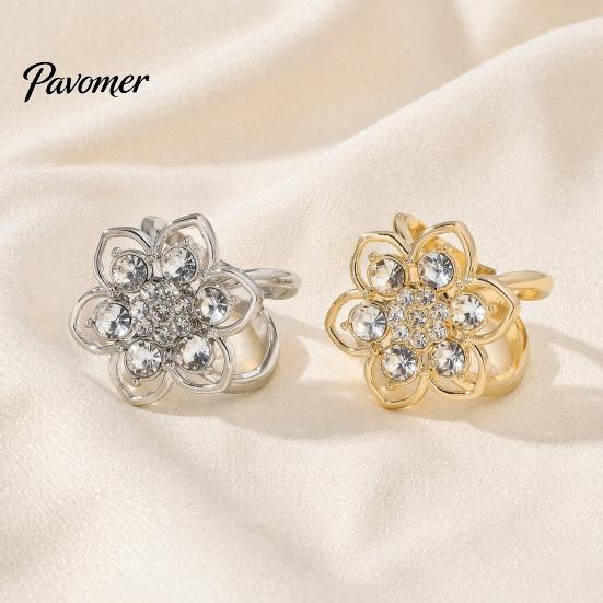 Electroplated Scarf Accessory Rhinestone Flower Ring, Six Petal Clip Fashion Jewelry Sparkling Holder for Women Shirts Silk Scarves Shawls Smooth