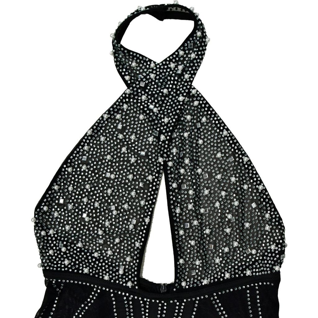 Fashion Women's Mesh Drilling Bubble Beads Sleeveless Shorts Jumpsuit