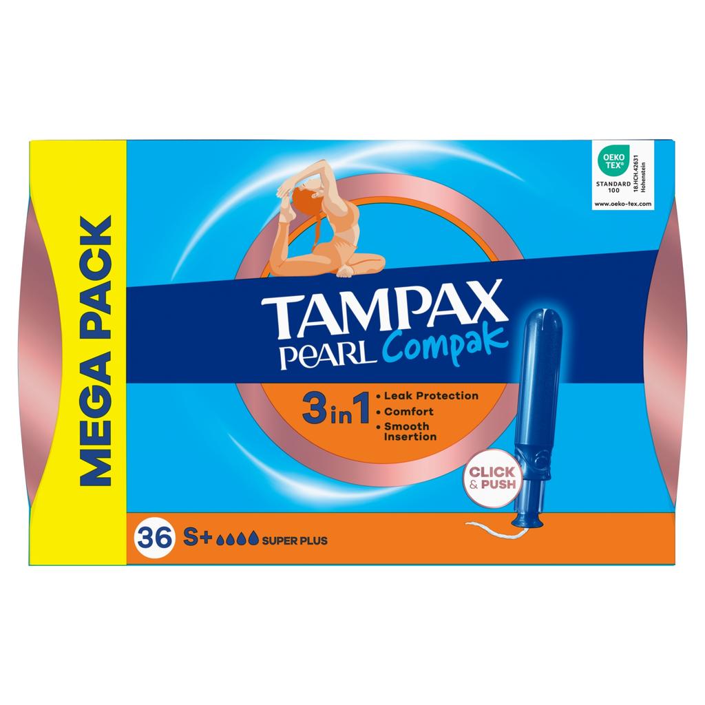 Tampax Pearl Compak Hygienic Tampons With Applicator, Super Plus 36 Pcs