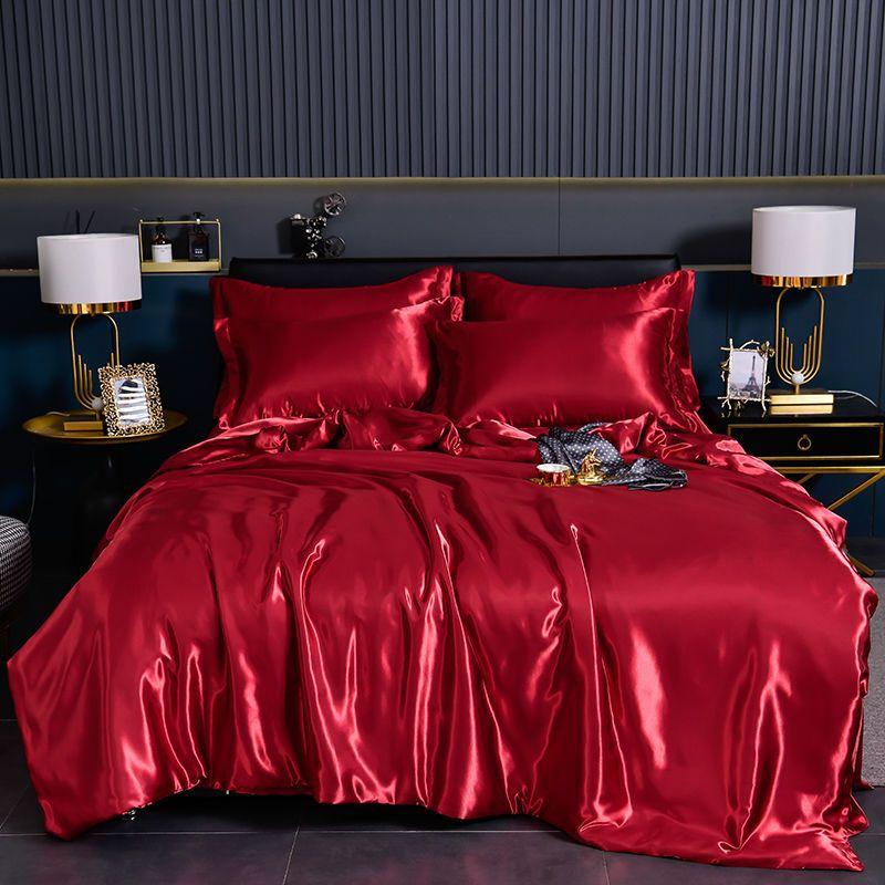Luxury Blending Natural Mulberry Silk Duvet Cover Set with Fitted Sheet High-end Satin Silky King Size Bedding Set Queen Bed Set