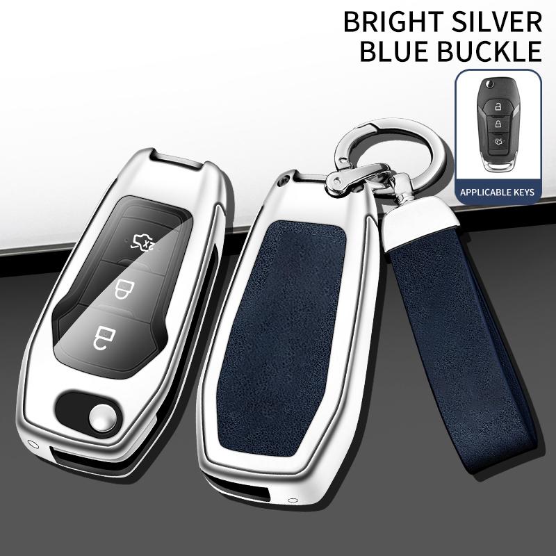Zinc Alloy Leather Car Key Case Cover Holder Fob Protector Shell For Ford Figo Mondeo 5 Ecosport Puma Fiesta Mk8 Everest Ranger