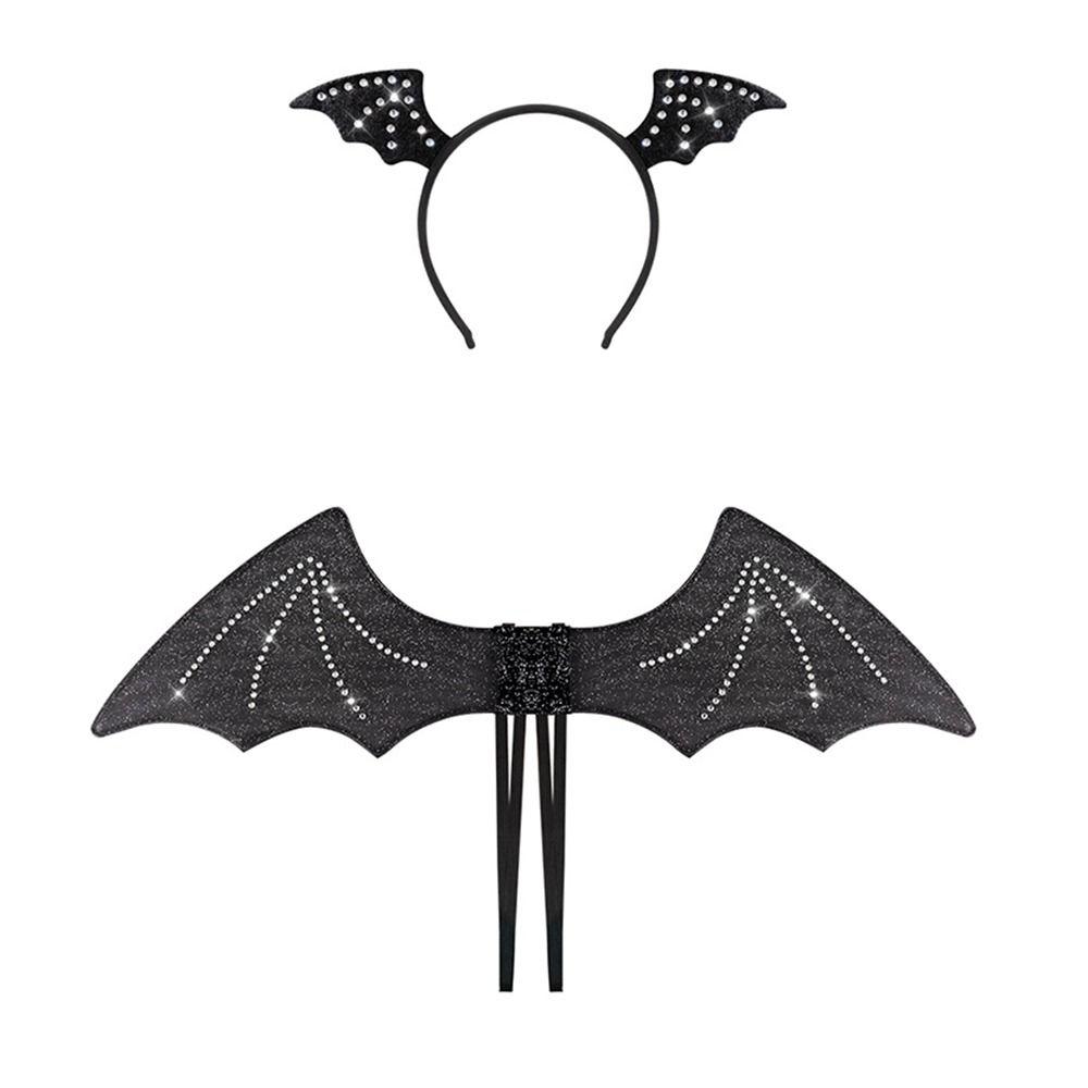 

Glitter Bat Mesh Wings Foldable Halloween Cosplay Costume Bat Costume Kit Halloween Party чёрный