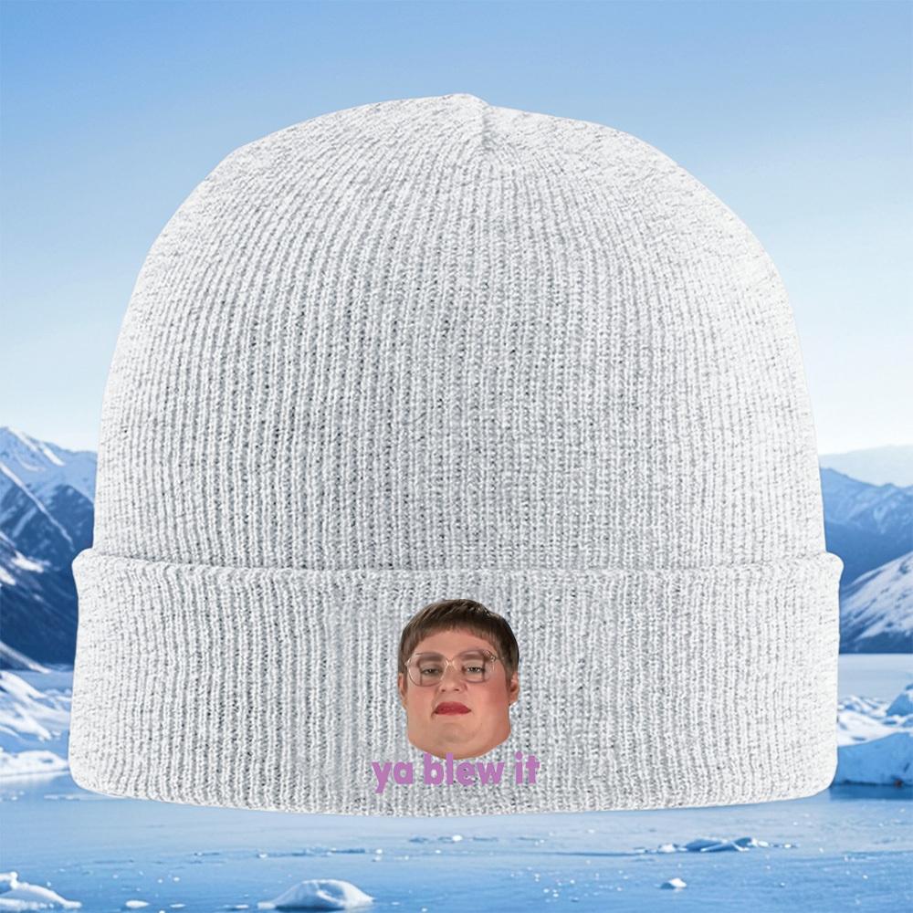 Face with glasses,pink lips,text Men Women Unisex Knitted Hat Beanie Pullover Cap Winter Thermal Warm Christmas Outdoor Cycling