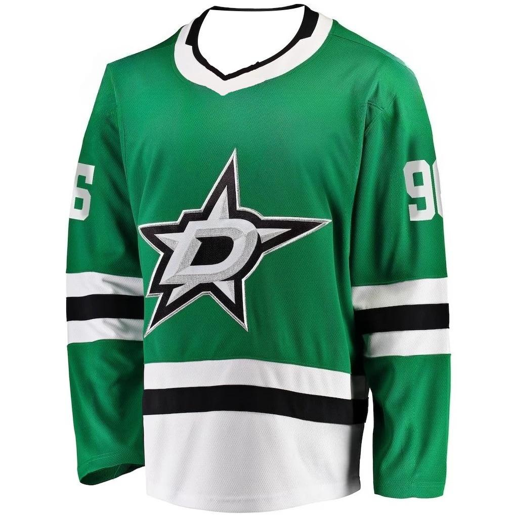 Dallas Stars Hockey Jersey Green with White & Black Accents "Rantanen 96" Star "D" Logo Jersey Breathable Sports Tshirt Long Sleeve V-neck Tops