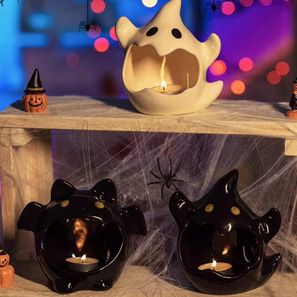 Kreativ Keramisk Atmosfär Ljusstake Halloween Dekoration Söt Spöke Ljusstake Spöke Pumpa Lykta Ornament