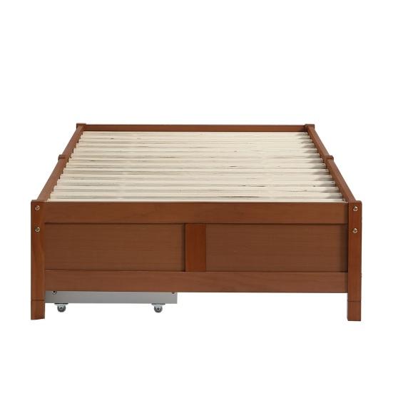 Children Bed, Flat Bed, Wooden Bed, Vintage Wood Color, Two Drawers with Castors, Adolescents And Adults, Pine Frame, Sturdy Slatted Frame, 90x200cm