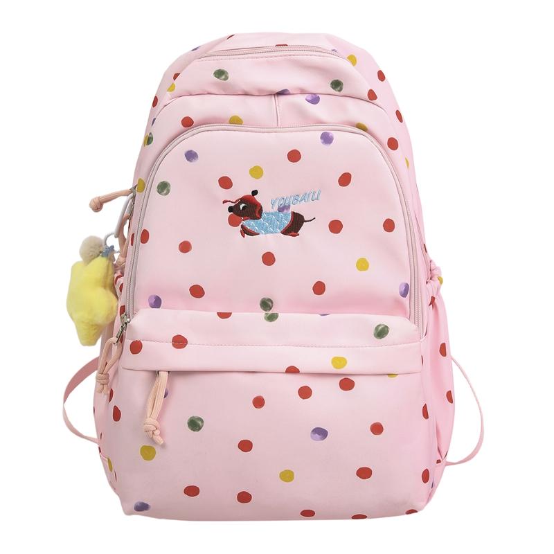 

Рюкзак с принтом в горошек для щенков, легкий школьный рюкзак для учениц средней школы, рюкзак большой вместимости для девочек Small розовый