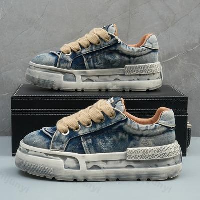 Pantofi Sport Bărbați la Modă Pantofi Casual Pânză Denim Albastră Pantofi cu Șireturi Pantofi Vulcanizați la Modă Adidași de Mers de Înaltă Calitate Zapatillas Hombre
