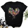 T-shirt Femme Imprimé Cœur Papillon Coloré Plume Rose Haut Décontracté Manches Courtes Pour Passionnés de Mode