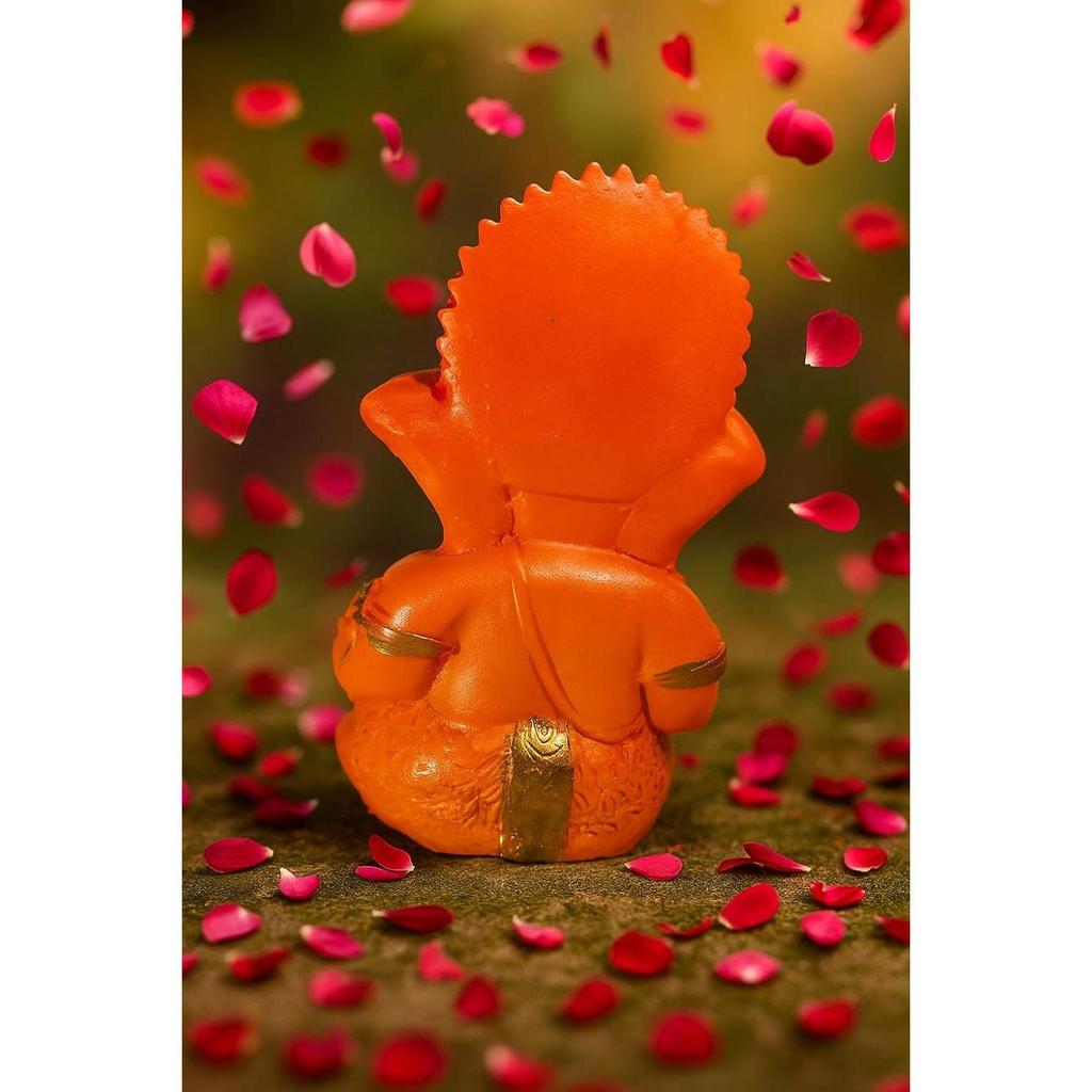Lord Ganesha Murti for Home & Office Decor | Orange Ganpati Bappa Idol with Modak | Resin Ganesh Ji Statue for Car Dashboard