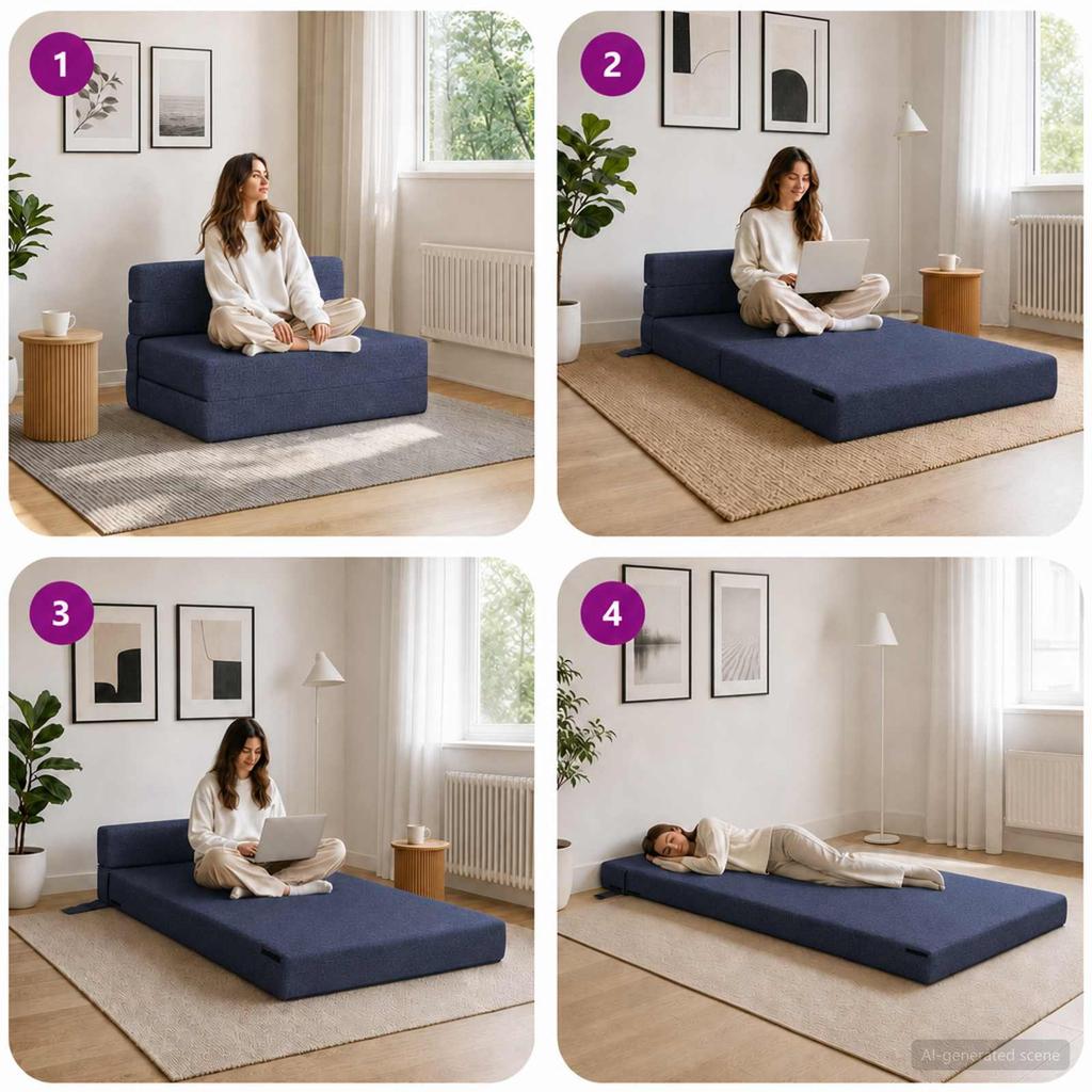 Folding Sofa Bed Blue 70 x 72 x 60 cm Fabric