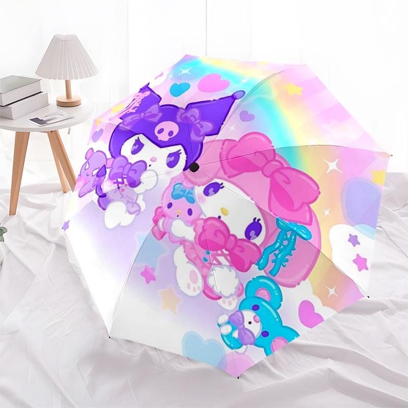 

1pc My Melody & Kuromi Automatic Folding Umbrella - Portable 3-Fold Design with Iron Frame, Perfect for Fans, Travelers, Everyday Use, and Festive Gif