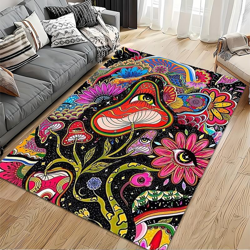 Psychedelic Floral Mushroom Eye Design Rug Non-slip Rug Suitable for Living Room and Bedroom Sofas