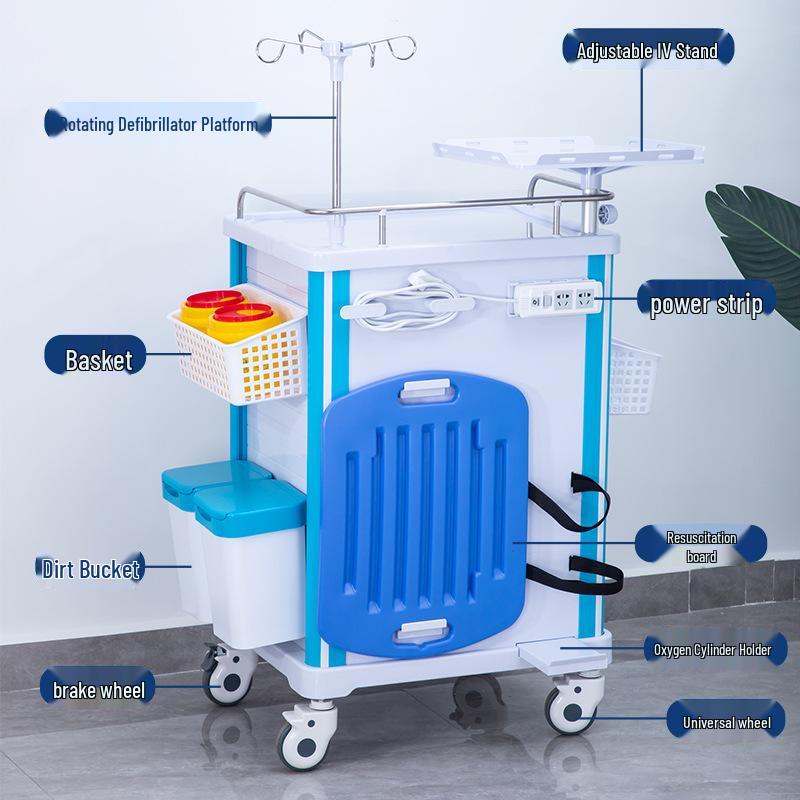 ABS Anesthesia & Infusion Multifunctional Rescue Trolley with Single/Double Door and Five Drawers
