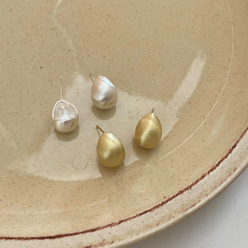 925 Silver Needle Matte Brushed Beanie Stud Earrings Women's New Temperament Water Drop Earrings High-end Explosive Earrings