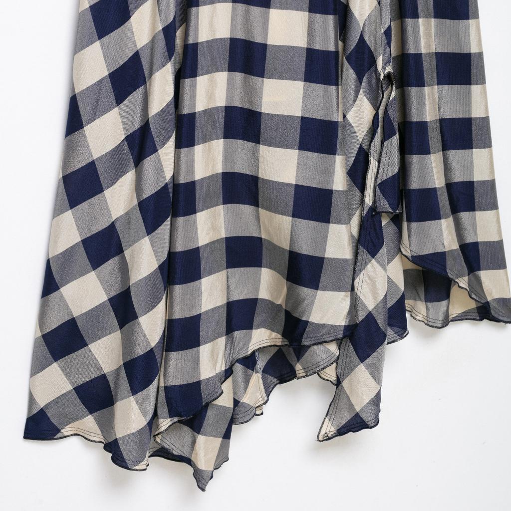 Summer New French Temperament Small Plaid Hanging Sleeveless Neck Irregular Dress