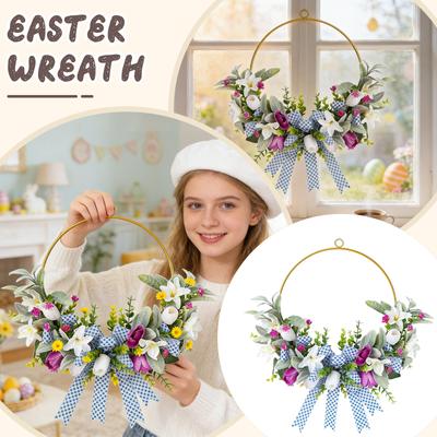 40cm Easter Small Flower Decorative Wreath For Front Door And Wall, Easter And Mother's Day Decoration Wreath