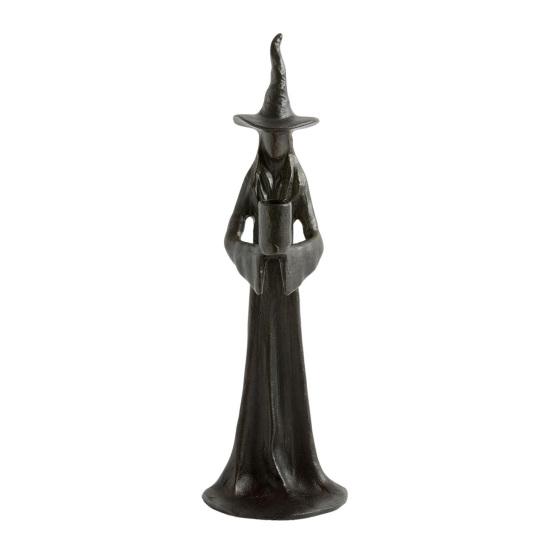 Halloween Witch Candle Holder Handmade Black Witch Statue 8.66-inch Retro Witch Candlestick Halloween Fall Decoration