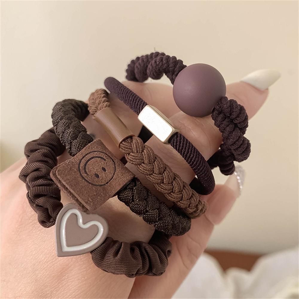 5pcs/Set Mixed Styles Hair Ties High Elastic Heart Shaped Rubber Band Women Girl No-Damage Ponytail Holder Scrunchies