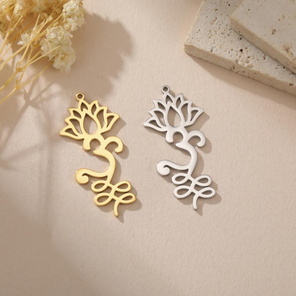 3pcs/lot Unalome Lotus Flower Necklace Earring Pendants Stainless Steel Yoga Buddhism Charms for Jewelry Making