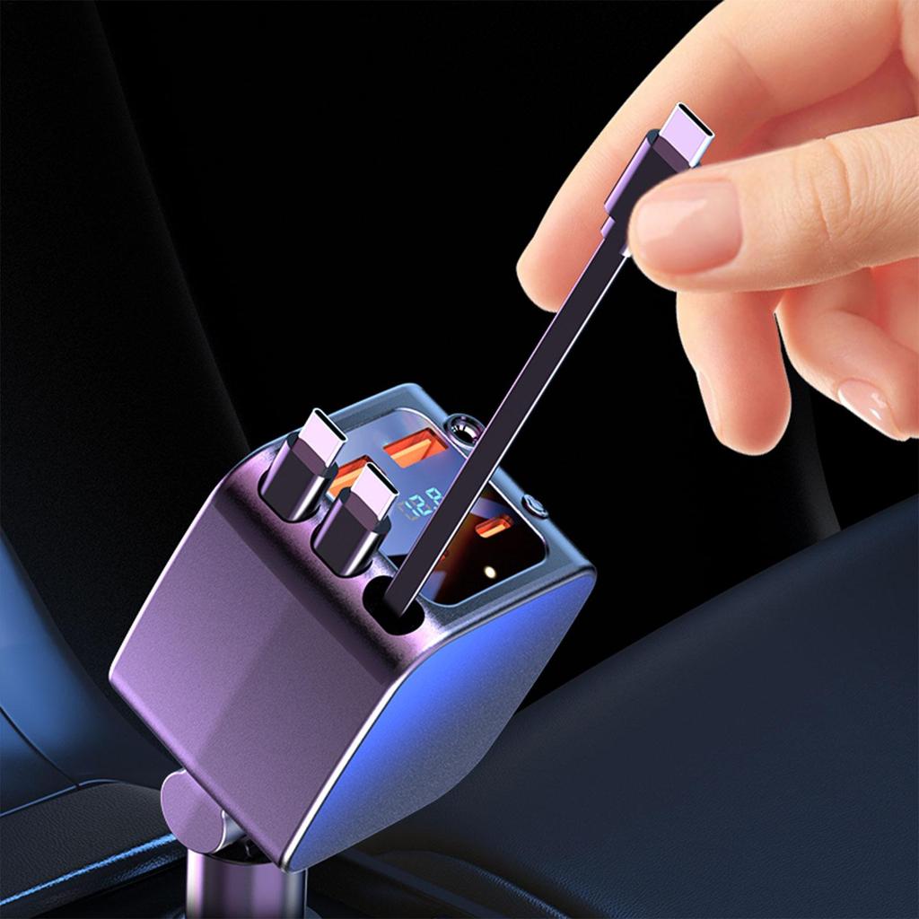 Car Charger With Retractable Cables Fast Charging 2 USB Ports Auto Supplies With Starlight Cell Phone Automobile Chargers For
