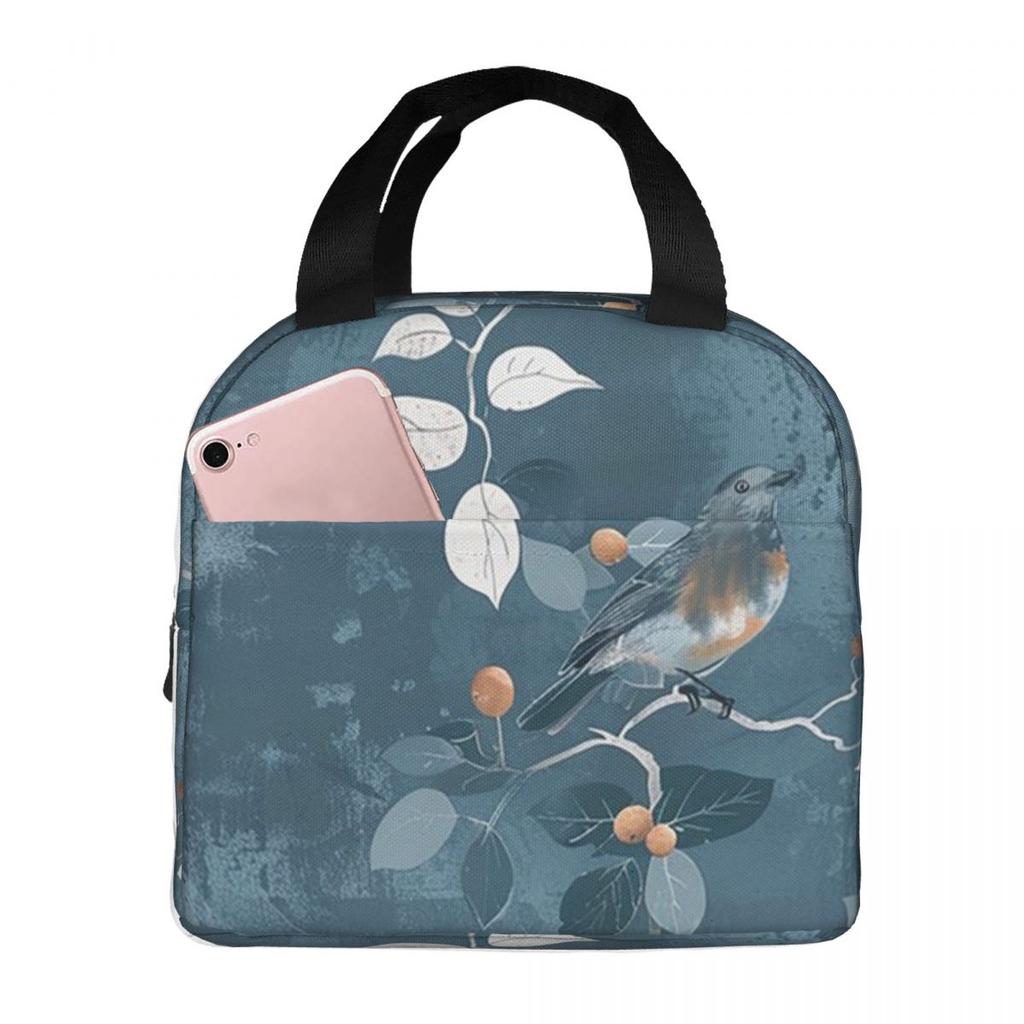 Vintage Bird And Botanical Branch Insulated Lunch Bag for Kid School Cooler Thermal Food Box Tote Portable Lunch Boxes Container