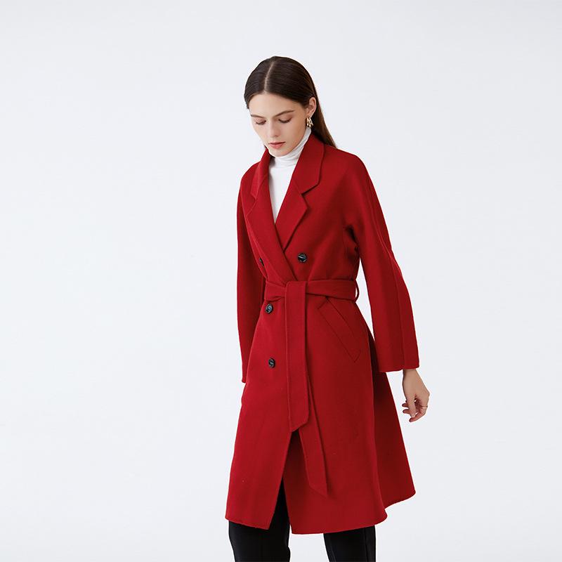 Double-Faced Wool Overcoat: High-End, Loose Casual Design with Suit Collar and Tie, Perfect for Spring and Autumn.