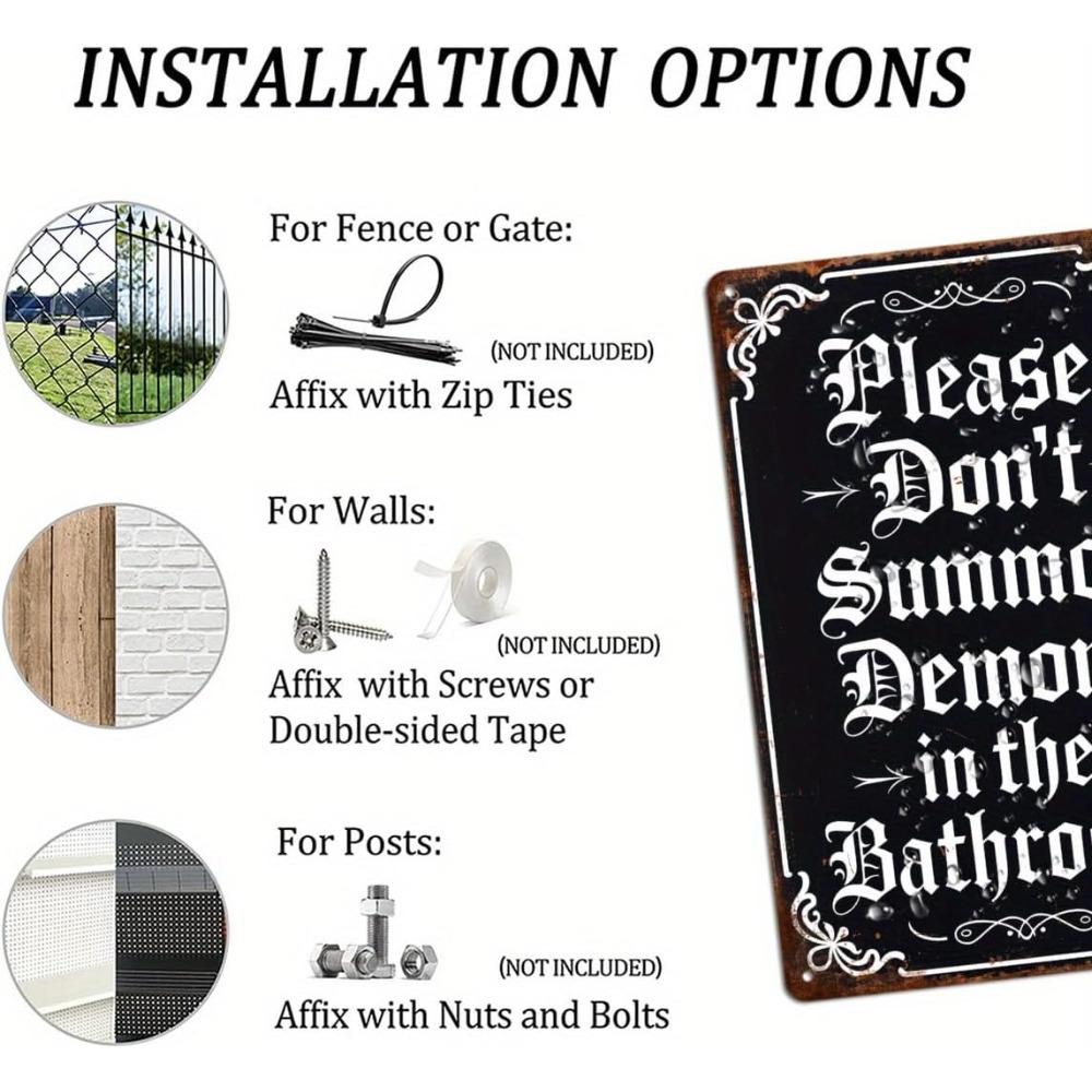 Please Don't Summon Demons in the Bathroom - Halloween Humor Retro Metal Tin Sign, Funny Bathroom Wall Art Decor
