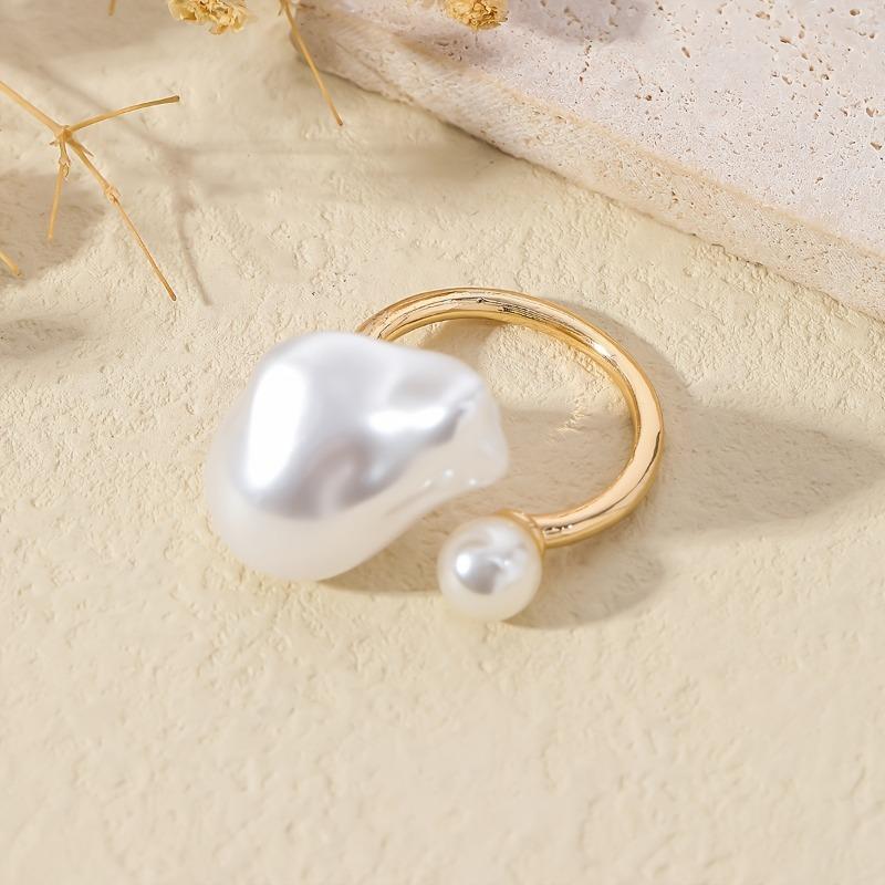 Bohemian Chic Adjustable Imitation Pearl Ring Minimalist Open Heart Design for Casual Attire Dates Versatile All-Season Jewelry