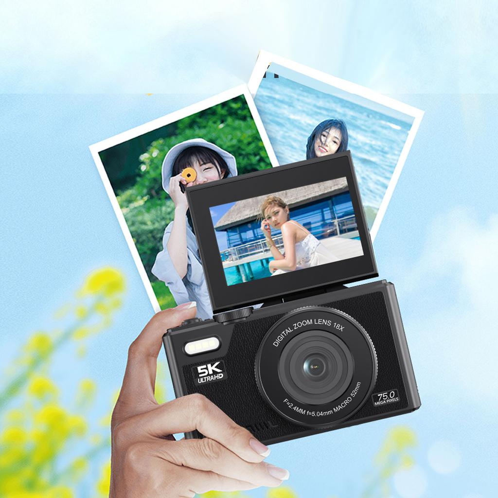 5K 75MP Mirrorless Camera 18X Zoom Auto Digital Camera Anti Shake with 3 Inch Screen Support 256GB Memory